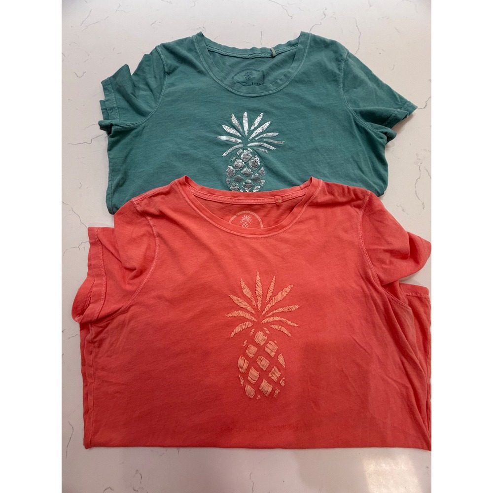 Tommy Bahama Relax Womens T-Shirt Bundle Pineapple Sequin Coral Teal Large 2pk